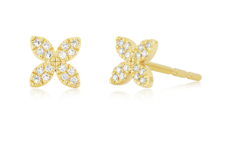 14 K Gold Diamond Blossom Stud Earrings