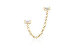 14K Gold Bagguette Chain Double Stud Earrings