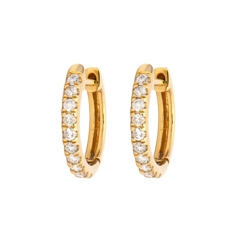 14K Yellow Gold Diamond Classic Huggie Earrings