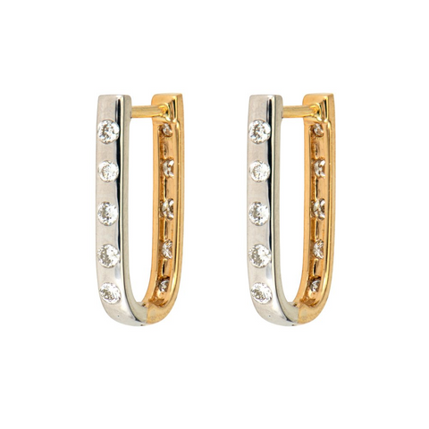 Three Stories 14K Two Tone Double Sided Curved Hoop Diamond Earring