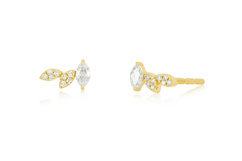 14K Gold Diamond Triple Marquise Double Stud Earring - Right