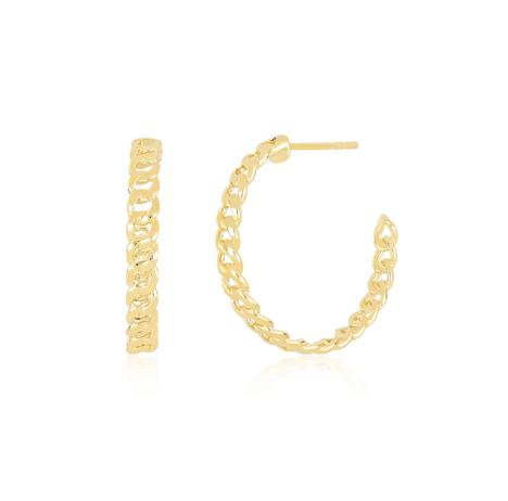 14K Yellow Gold Curb Chain Hoop Earrings