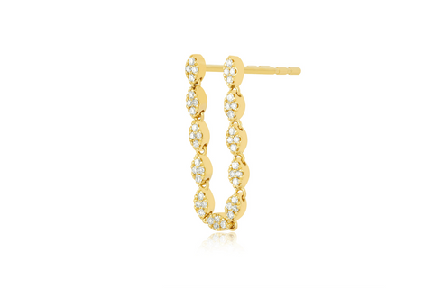 14K Gold Pave Diamond Marquise Double Stud Earring