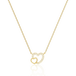 Women's 14K Yellow Gold Diamond Double Heart Pendant on 16 Inch Chain