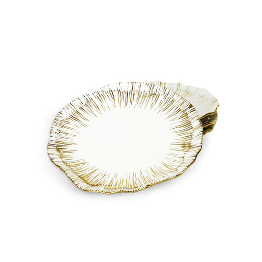 yellow gold and white Anemone Tidbit Plate Set against a white background