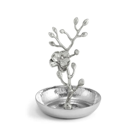 silver Orchid Ring Catch All against a white background